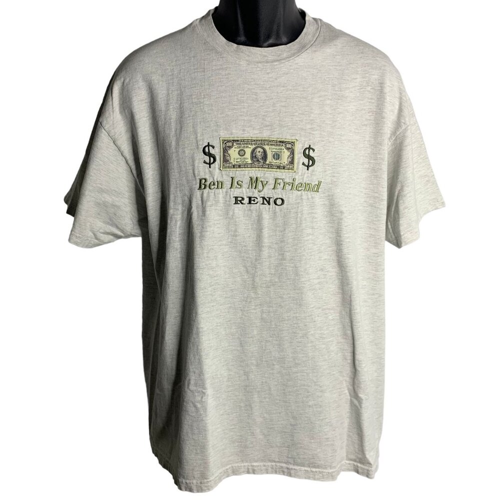 Vintage 90s Ben is My Friend Crewneck T Shirt XL Heather Grey Embroidered Reno
